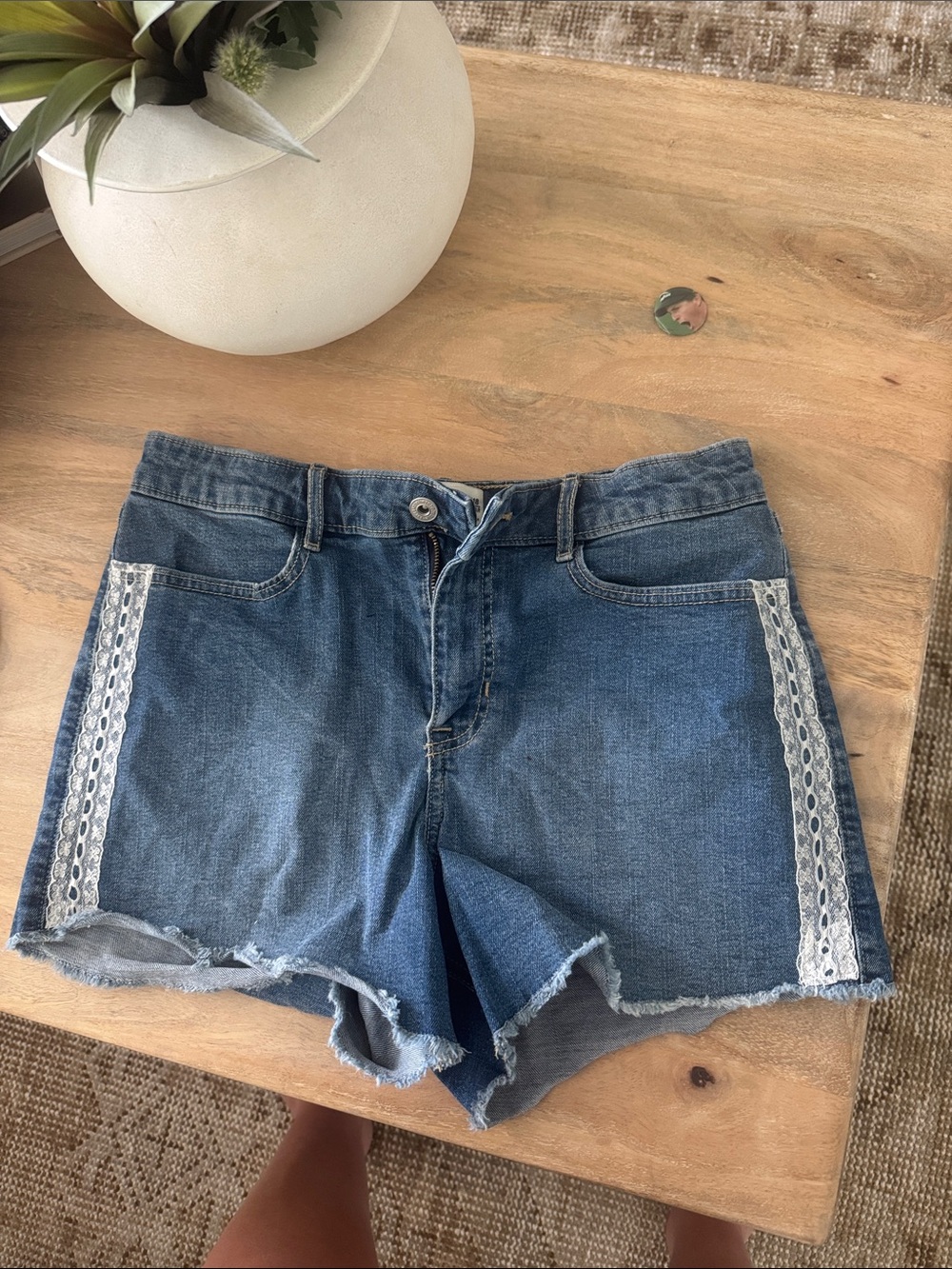 abercrombie kids Blue Denim Shorts with White Lace Trim